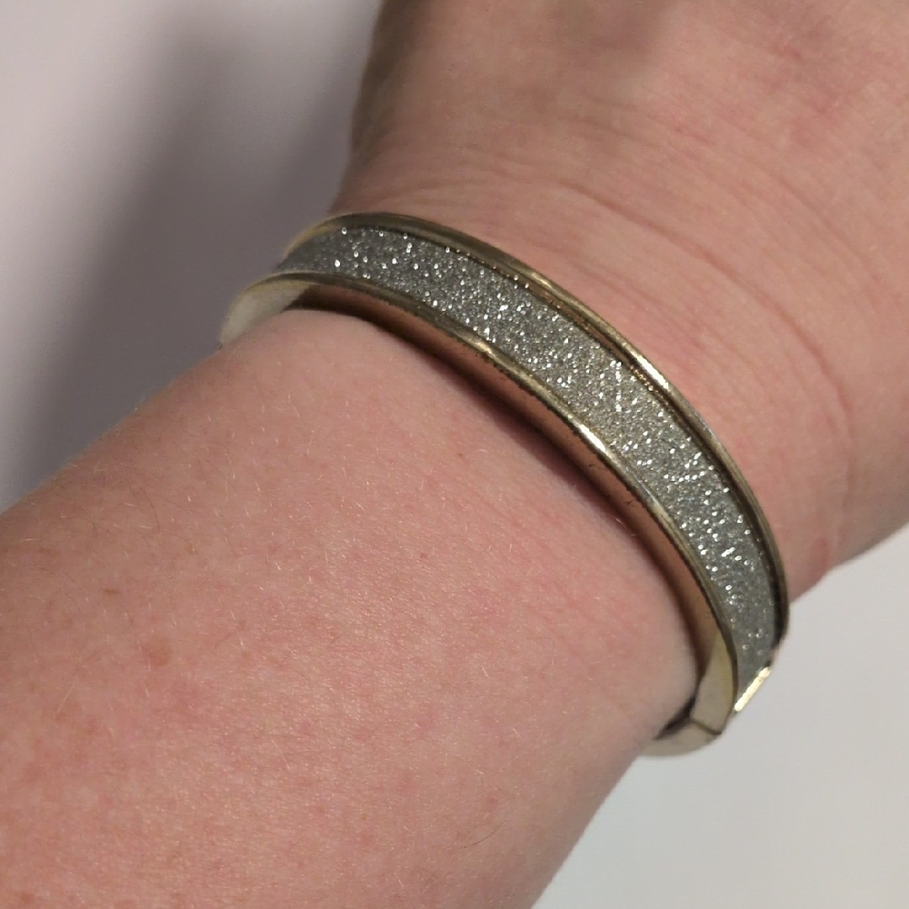 Elegant Gold and‎ Silver Sparkly Hinged Bangle Bracelet
